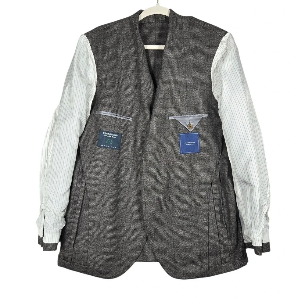 Proper Cloth Sport Coat Mens 42R Gray Glen Check Wool Marlane Extra Fine Merino